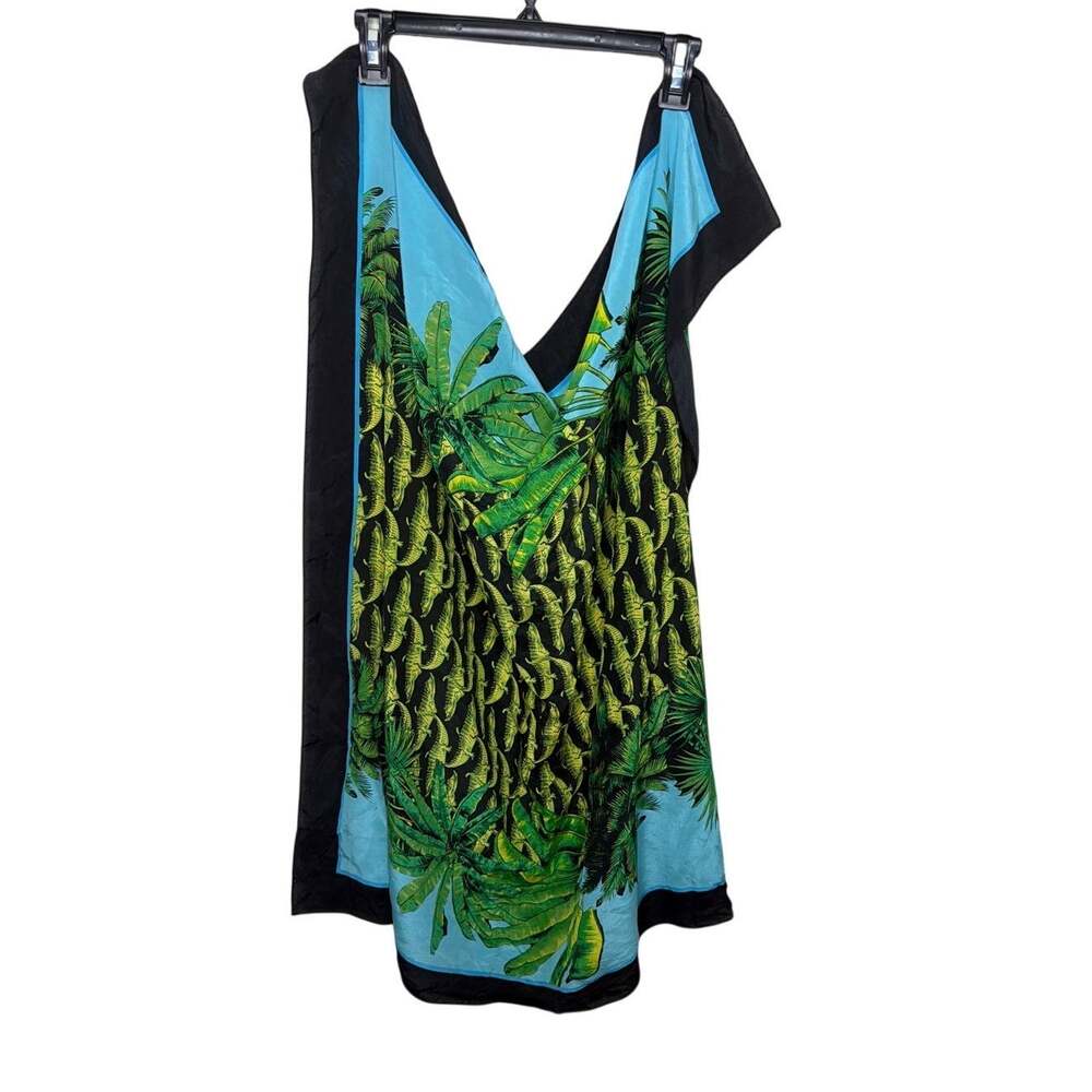 Versace for H&M Silk Scarf Tropical Crocodile Jungle Print Blue Green Square